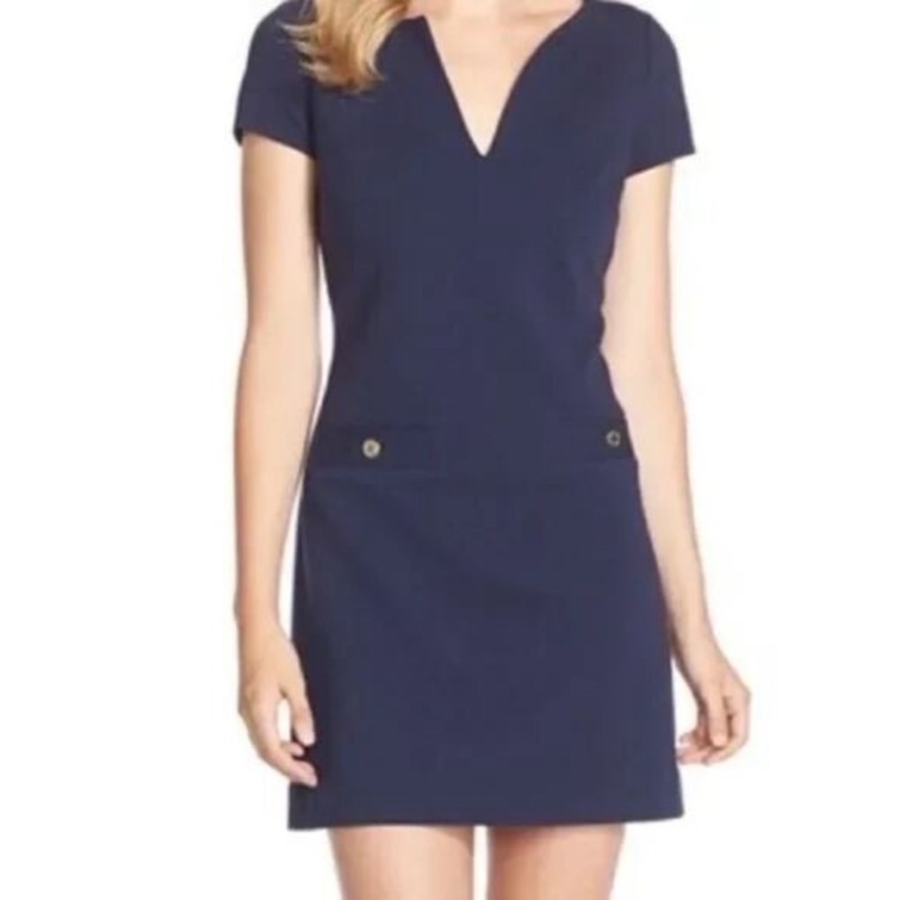 Lilly Pulitzer Navy Short-Sleeve V-Neck Midi Dress